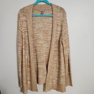 White Stag Tan/Gold/Oatmeal Open Cardigan; size L (12/14)